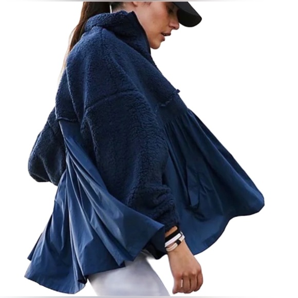 Free People Jackets & Blazers - Free People Ain’t She Lovely Jacket Blue Flowy Skirted Fleece Slouchy Boho S
